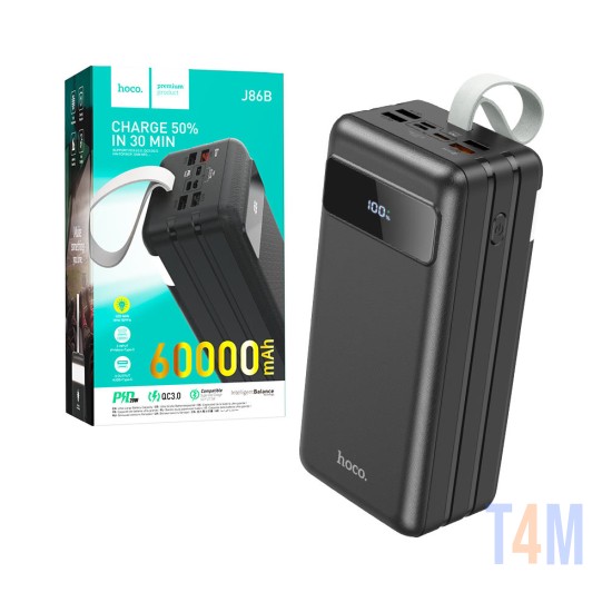 Hoco Power Bank  J86b with Led Display and 3 Input (iPhone+Micro+Type-C) 22.5w 60000mAh Black